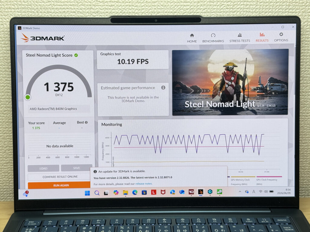 3DMark Steel Nomad Lite 1375の結果