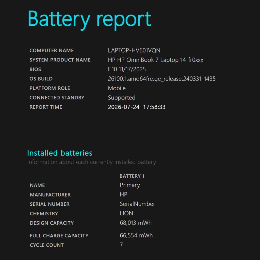 Battery-Report-Bildschirm