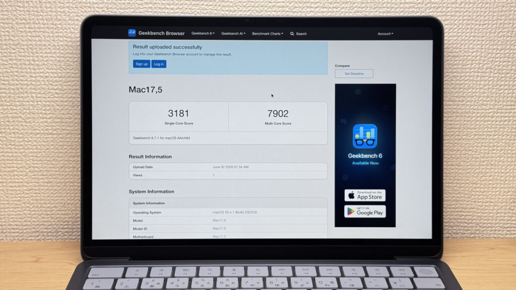 Geekbench scores showing solid everyday performance