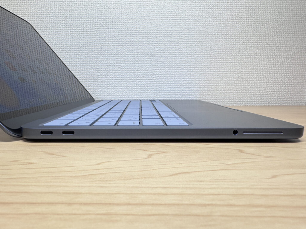 Two USB-C ports and a headphone jack — the full port selection