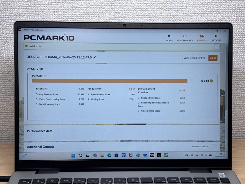 Score PCMark 10 de 5614