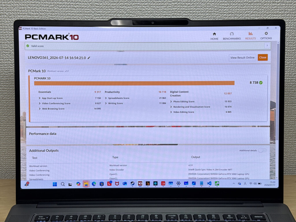 PCMark 10: 8738, un punteggio piuttosto alto