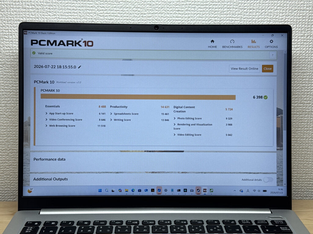 PCMark10のスコア画面