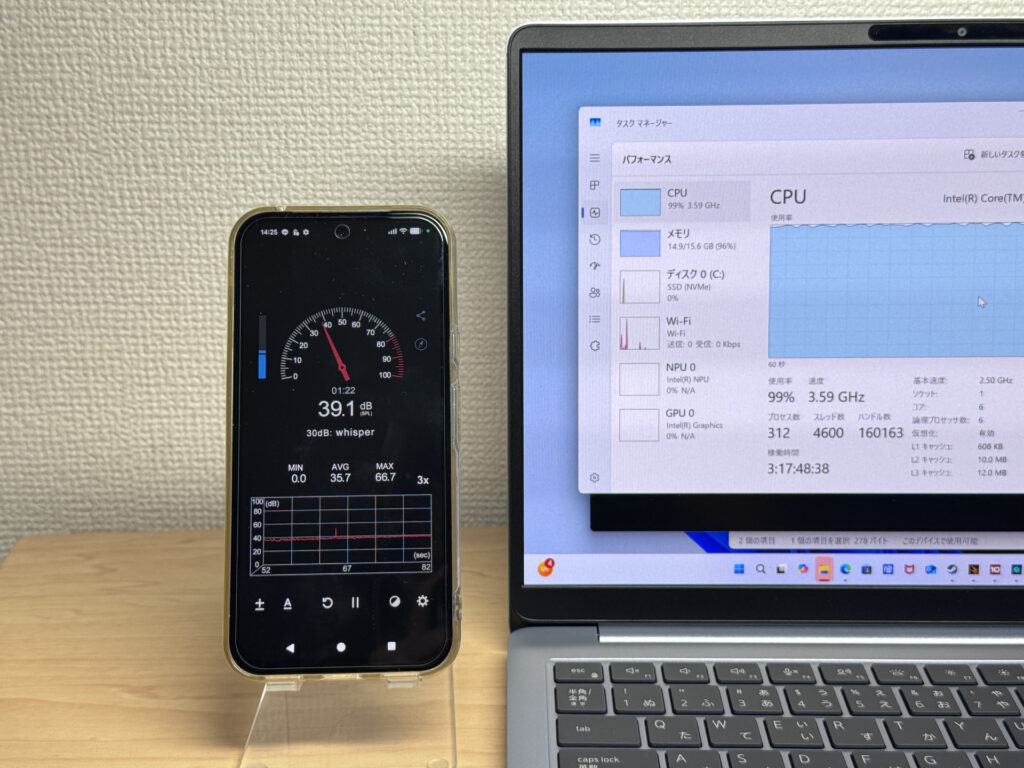 負荷時は40dB近くまで上昇