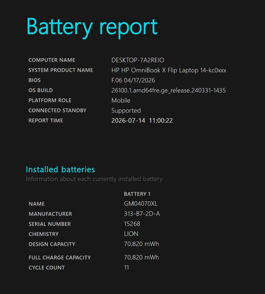 Der Windows-Batteriebericht