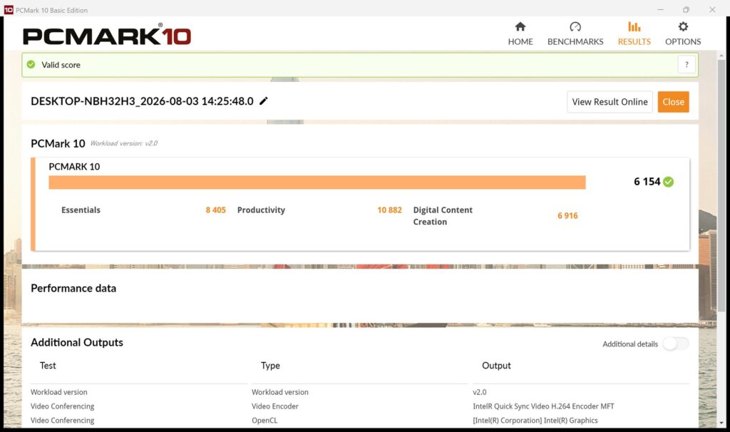 Resultados del benchmark PCMark 10