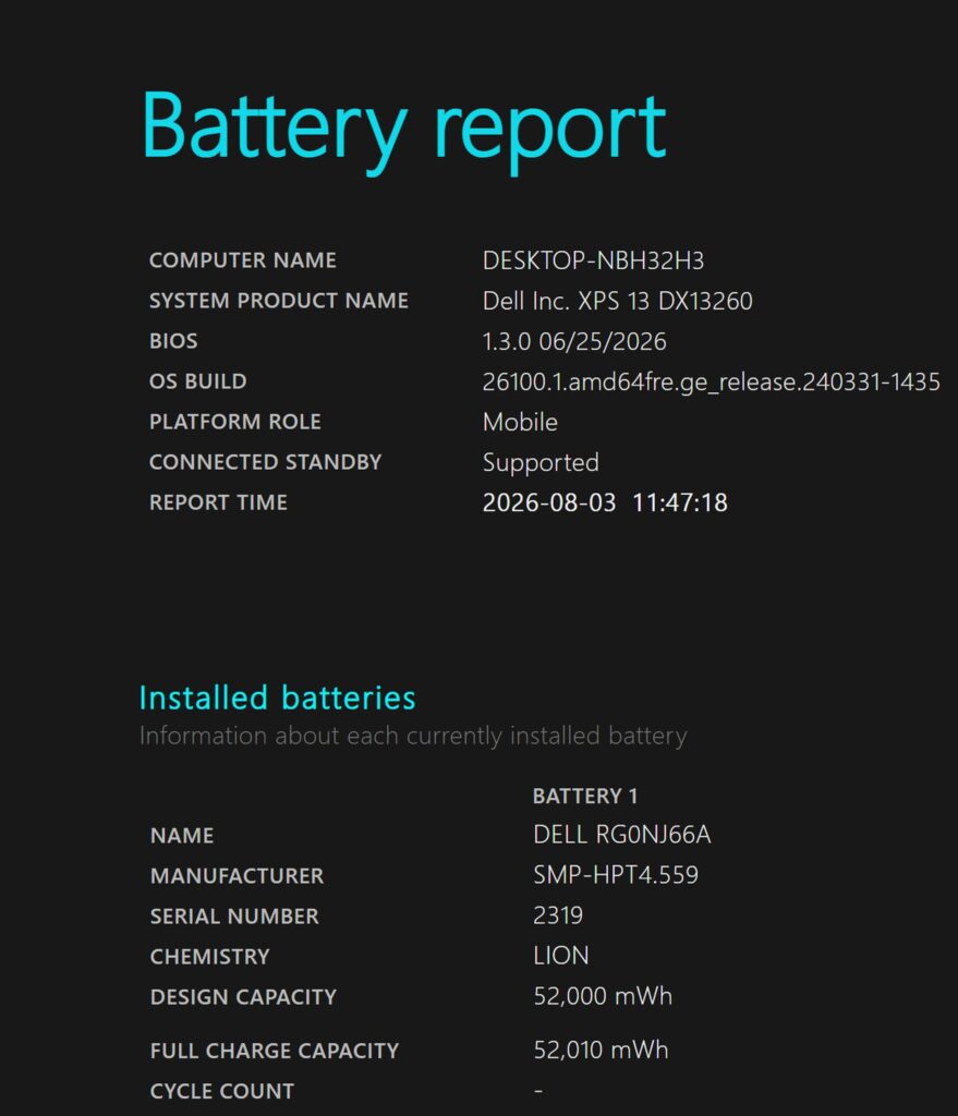 Informe de batería de Windows