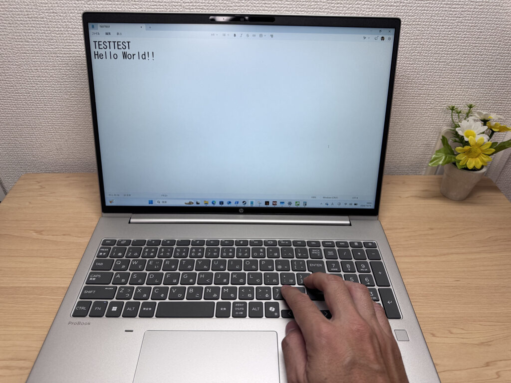 キーボードでタイピングしている様子